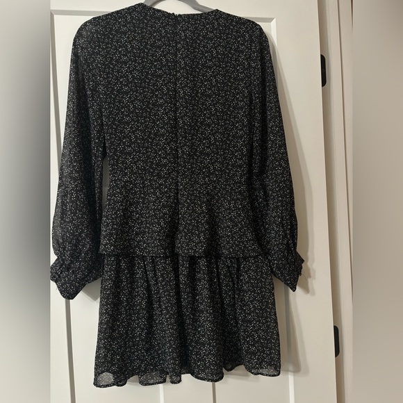 LULUS Tell You I Love You Black Floral Print Twist-Front Tiered Mini Dress Small - Picture 5 of 9